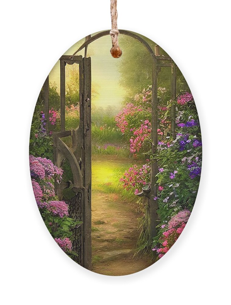 Cottage Garden Ornament featuring the mixed media Garden Gate No2 by Bonnie Bruno