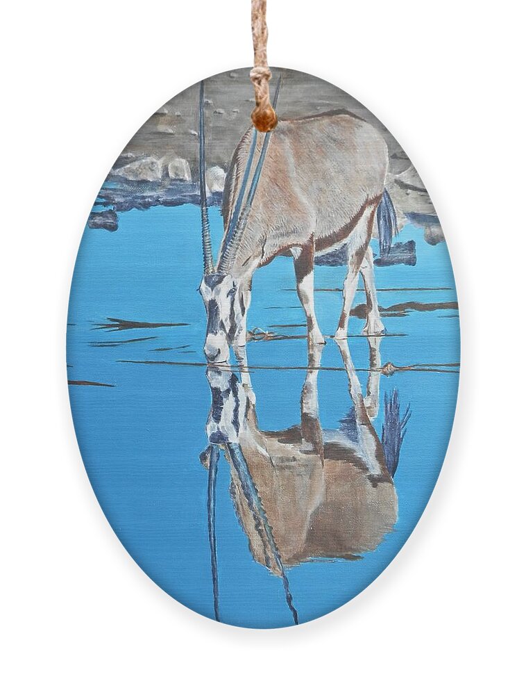 Gemsbok Ornament featuring the painting Gemsbok at the Water Hole by John Neeve