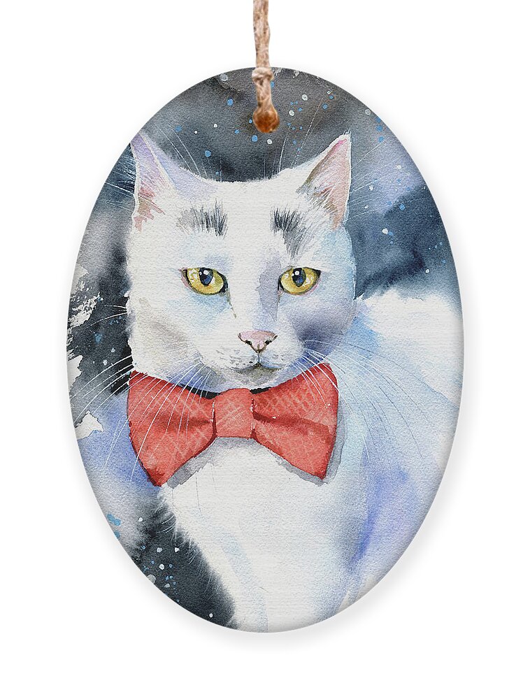Cat Ornament featuring the painting White Cat Painting by Dora Hathazi Mendes