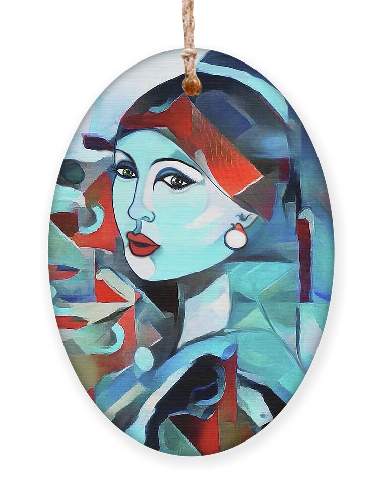Figurative Art Ornament featuring the digital art Girl with Pearl 002 by Stacey Mayer