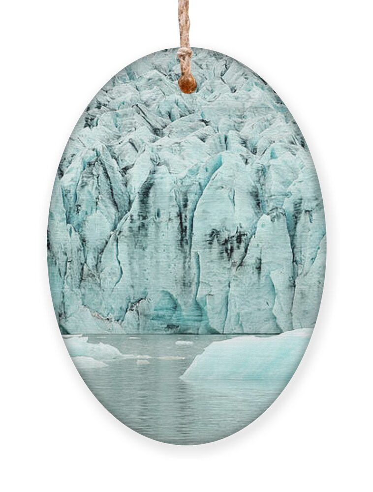 Iceland Ornament featuring the photograph Glacier lagoon panorama, Iceland by Delphimages Photo Creations