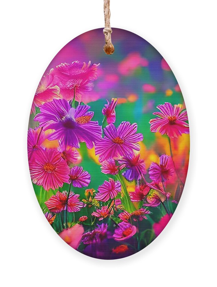 Digital Ornament featuring the digital art Glowing Pink Flowers by Beverly Read