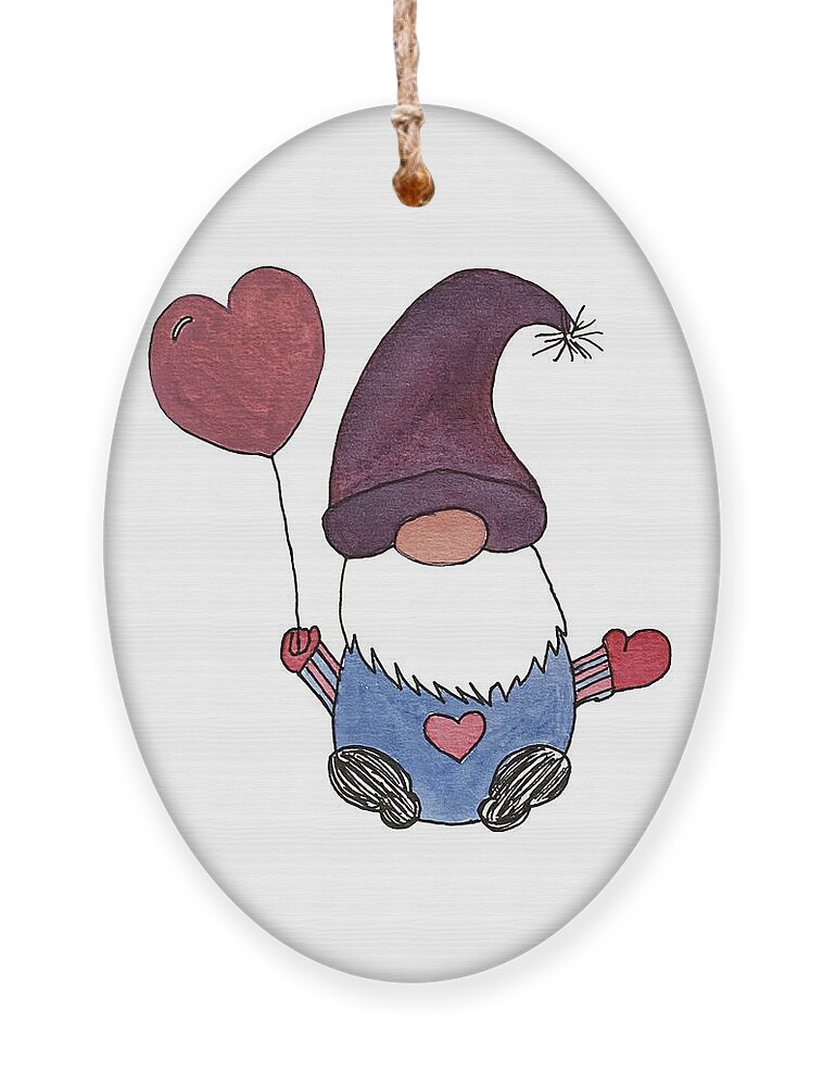 Valentine's Day Ornament featuring the mixed media Gnome with Purple Hat by Lisa Neuman