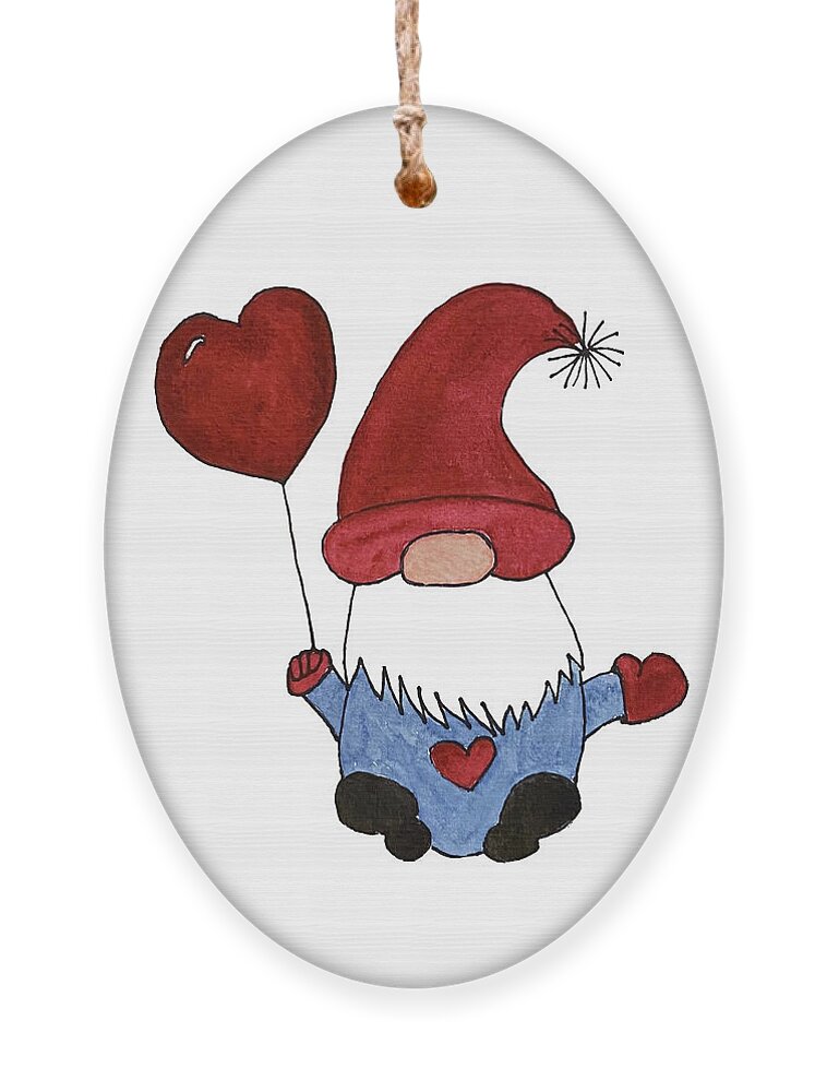 Valentine's Day Ornament featuring the mixed media Gnome with Red Hat by Lisa Neuman