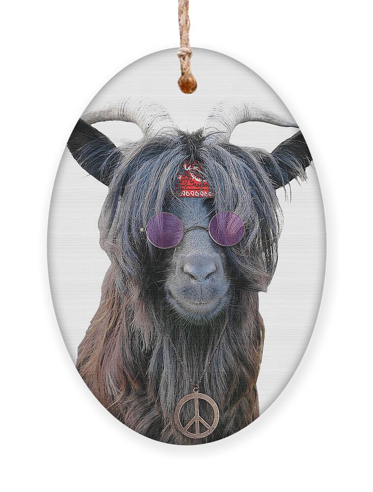 Goat Ornament featuring the digital art Goat hippie red bandana americana by Madame Memento