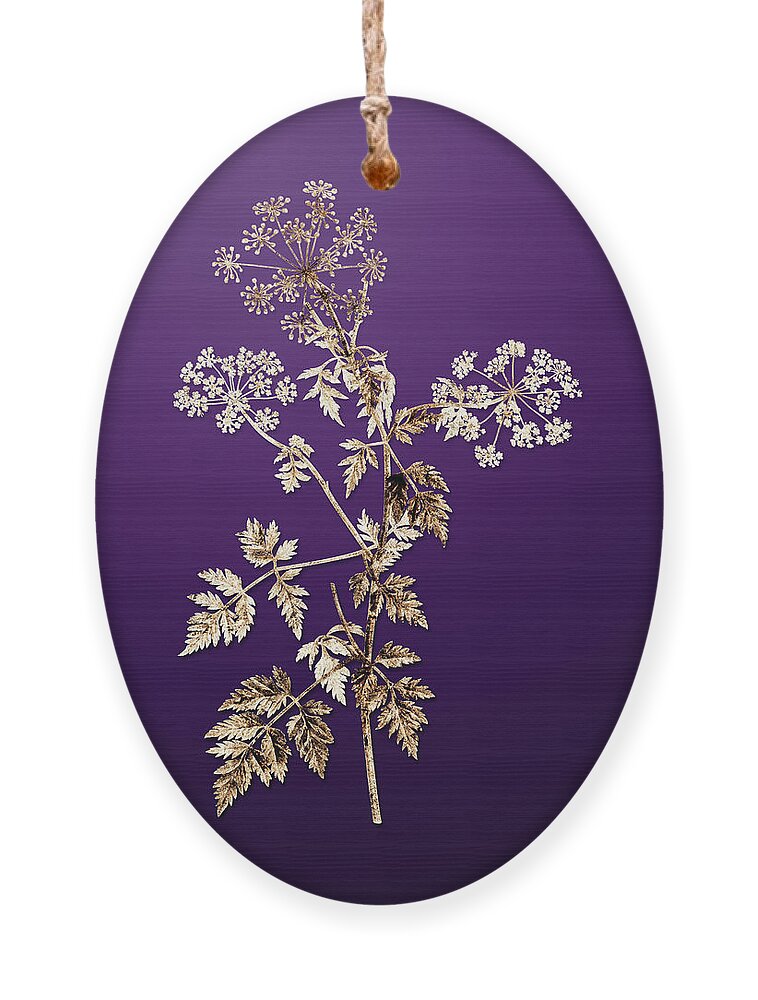 Gold Ornament featuring the painting Gold Hemlock Flowers on Royal Purple n.00669 by Holy Rock Design