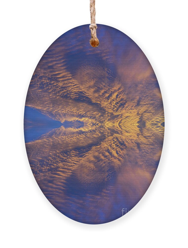 Clouds Ornament featuring the digital art Golden clouds in the dark blue sky, guardian angel by Adriana Mueller