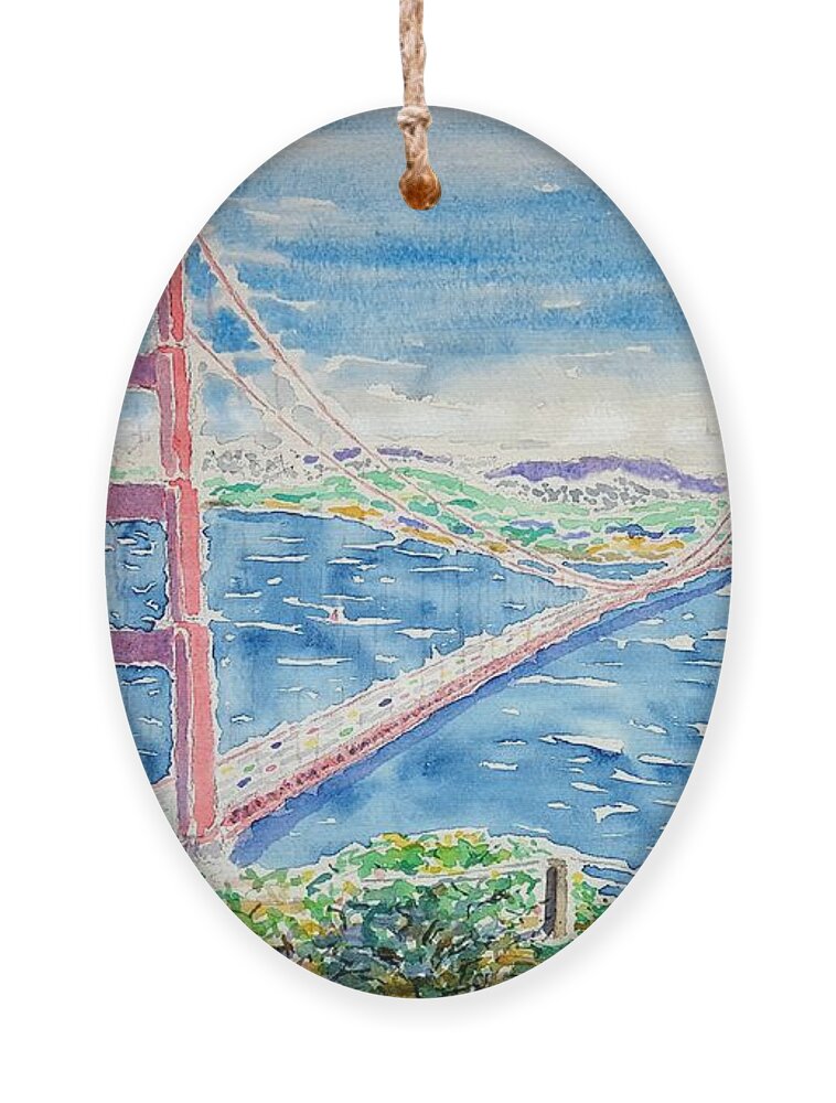 Watercolor Ornament featuring the painting Golden Gate Vista by John Klobucher