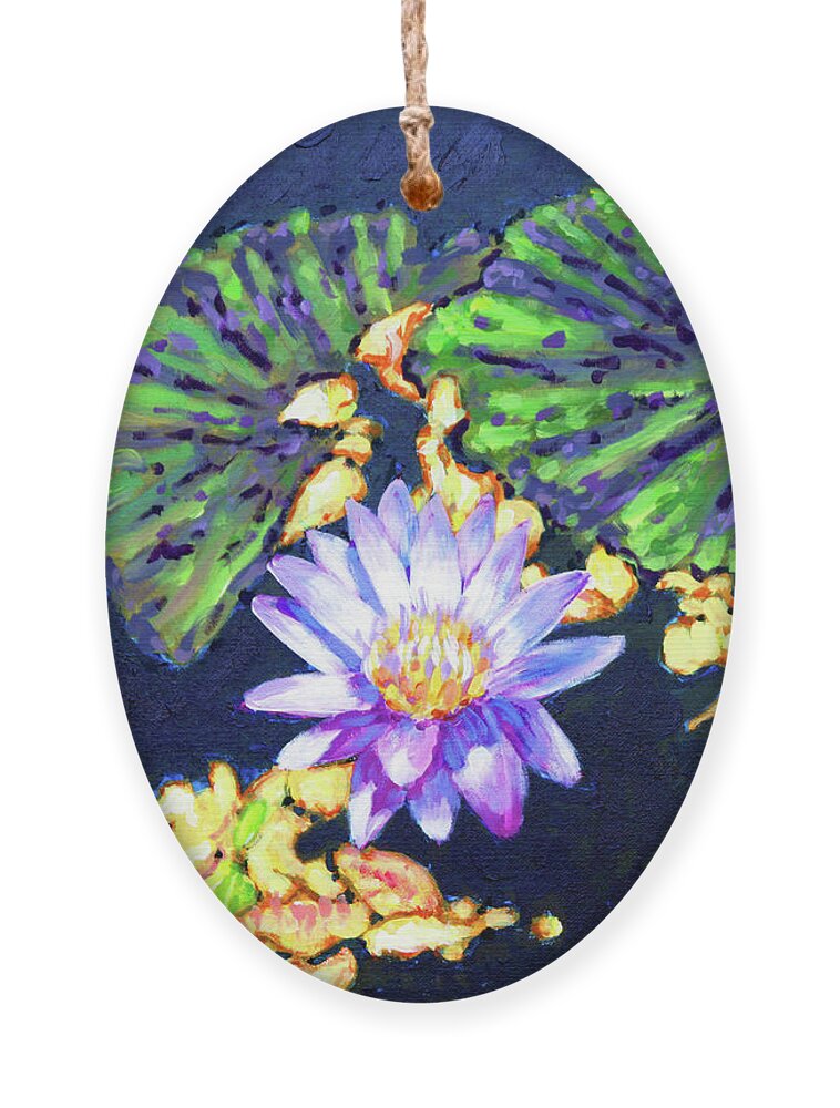 Water Lily Ornament featuring the painting Golden Leaf Patterns by John Lautermilch