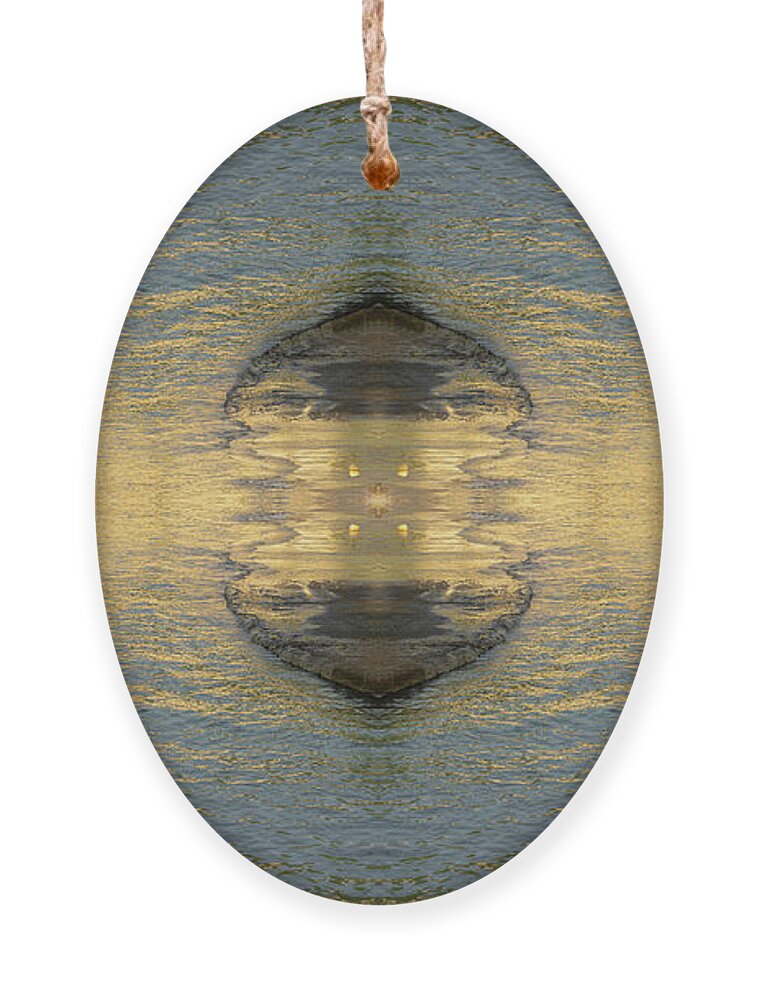 Sea Water Ornament featuring the photograph Golden sea water at sunrise, mirrored water surface by Adriana Mueller