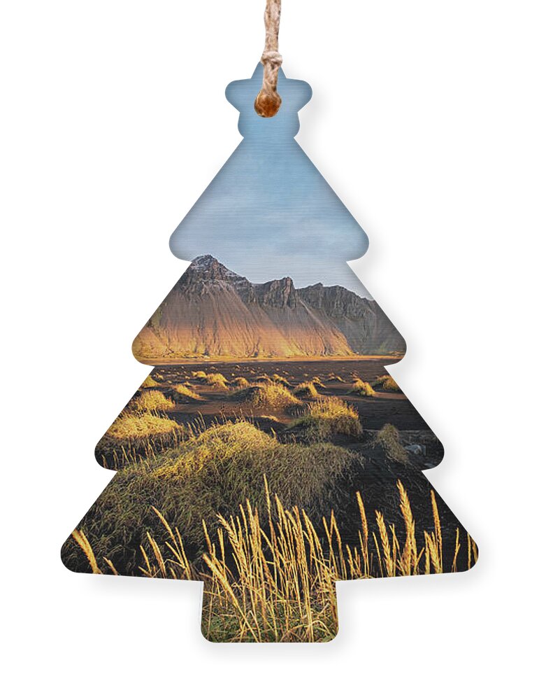 Vestrahorn Ornament featuring the photograph Golden Sunrise at Vestrahorn by Alexios Ntounas