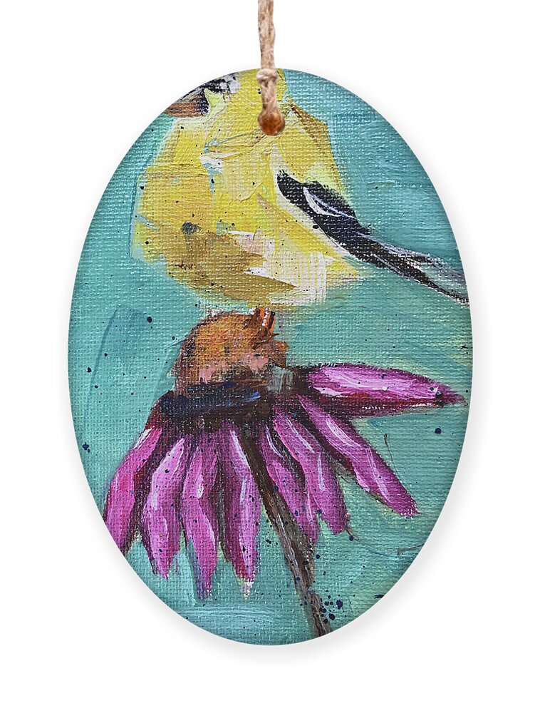 Goldfinch Ornament featuring the painting Goldfinch on a Coneflower by Roxy Rich