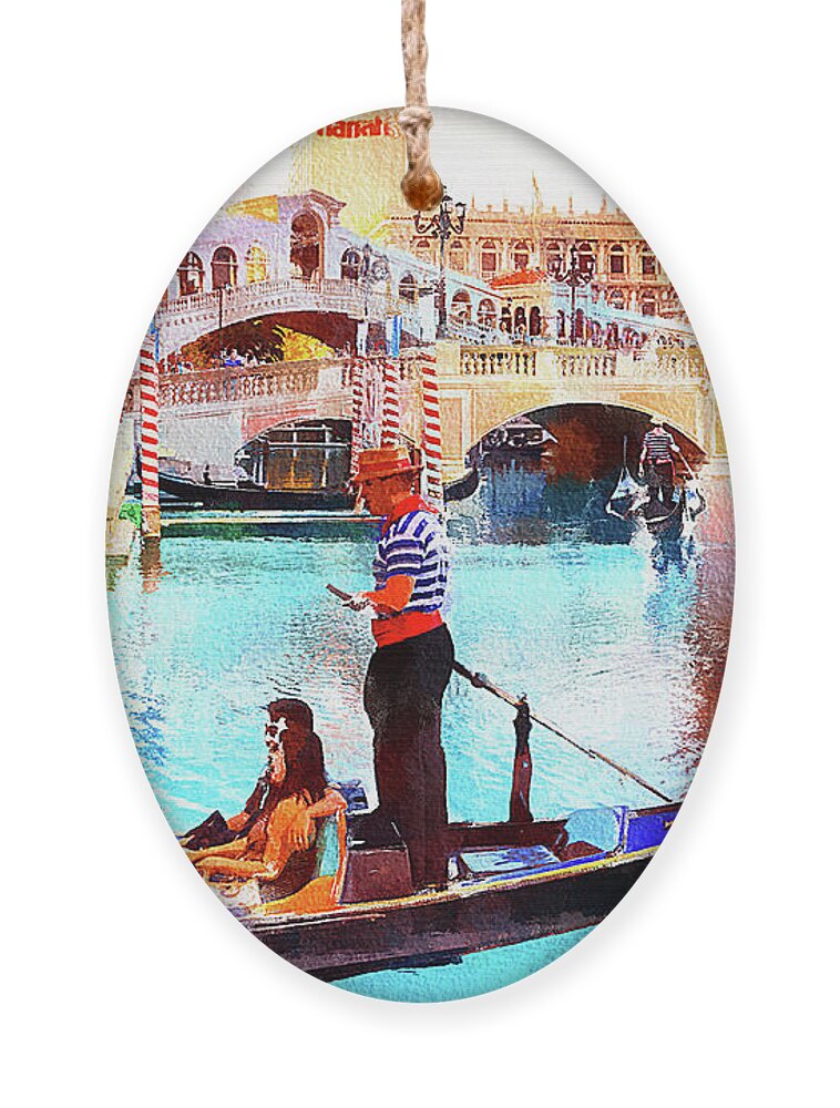 Venetian Ornament featuring the mixed media Gondola rides at the Venetian Las Vegas by Tatiana Travelways