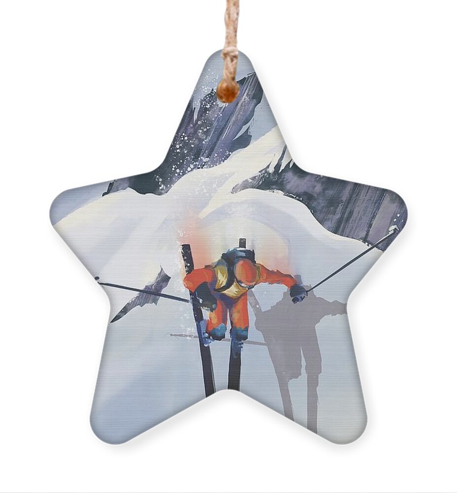 Extreme Ski Ornament featuring the painting Good till the last drop ski by Sassan Filsoof