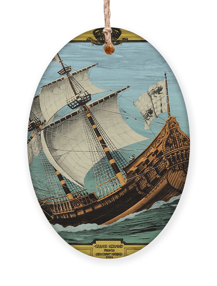 1535 Ornament featuring the drawing Grande Hermine, Jacques Cartier Ship by Science Source