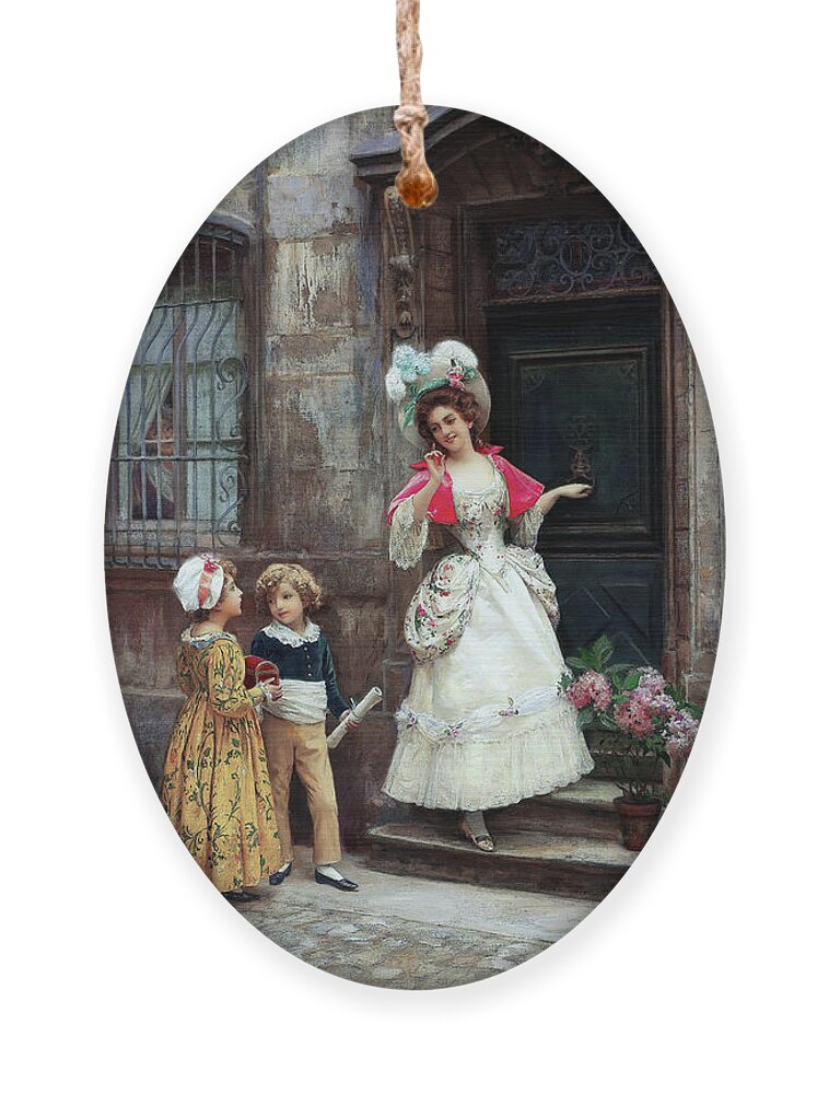 Grandmother’s Birthday Ornament featuring the painting Grandmothers Birthday by Jules Girardet Remastered Xzendor7 Fine Art Classical Reproductions by Rolando Burbon