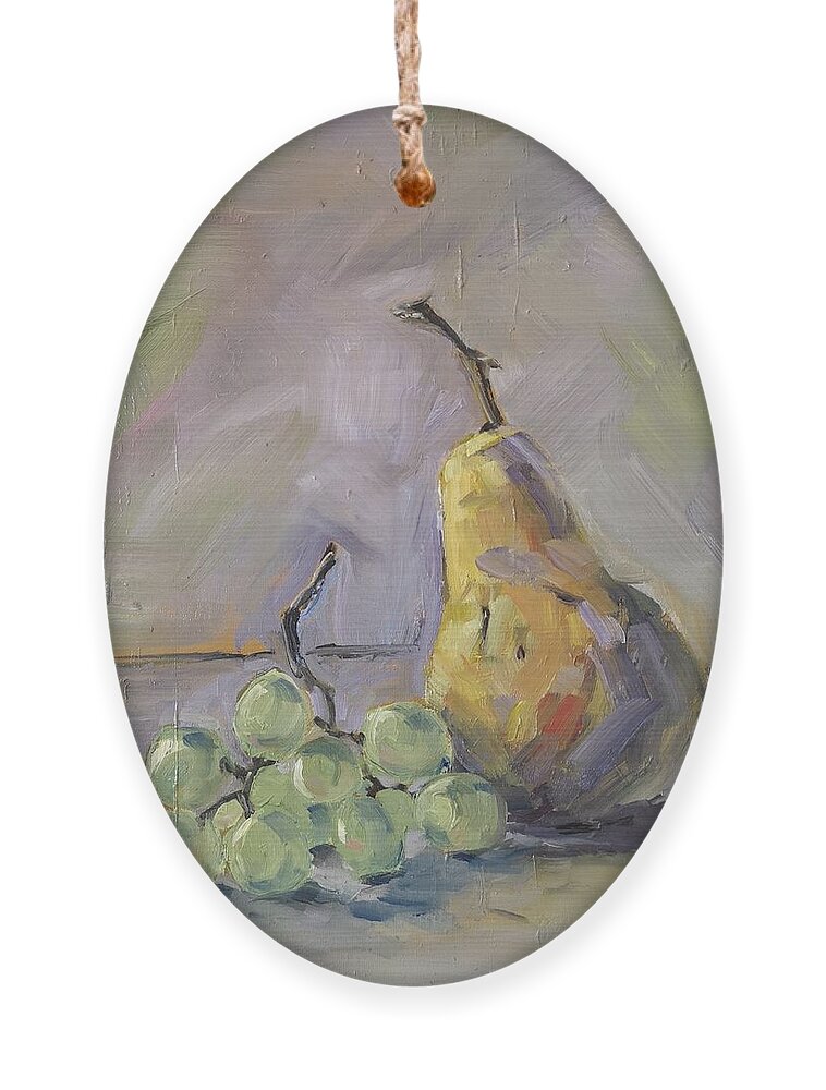 Still Life Ornament featuring the painting Grapes with Pear by Sheila Romard