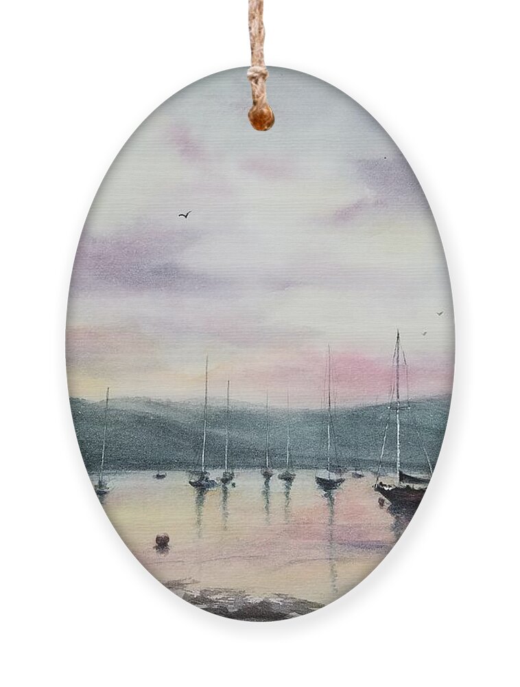 Boat Moorings Ornament featuring the painting Grateful Harbor by Amanda Amend