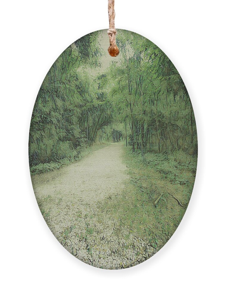 Forest Ornament featuring the digital art Gravel Road into the Forest by Bentley Davis