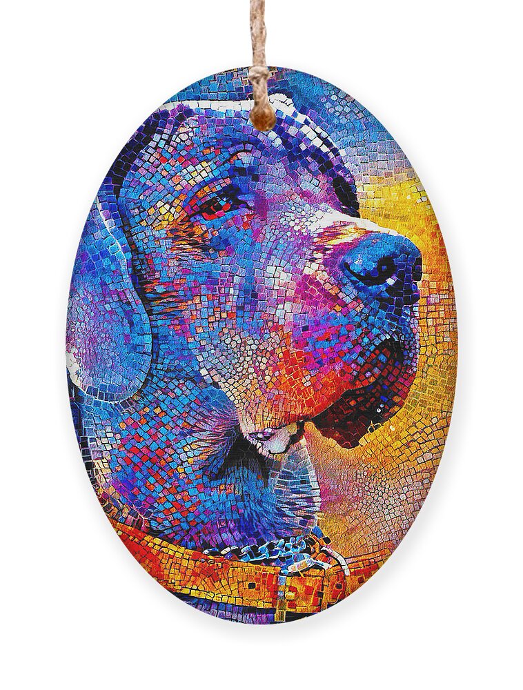 Great Dane Ornament featuring the digital art Great Dane portrait - colorful mosaic by Nicko Prints