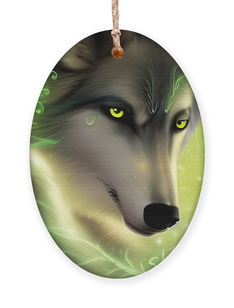 Digital Ornament featuring the digital art Green-Eyed Wolf by Beverly Read