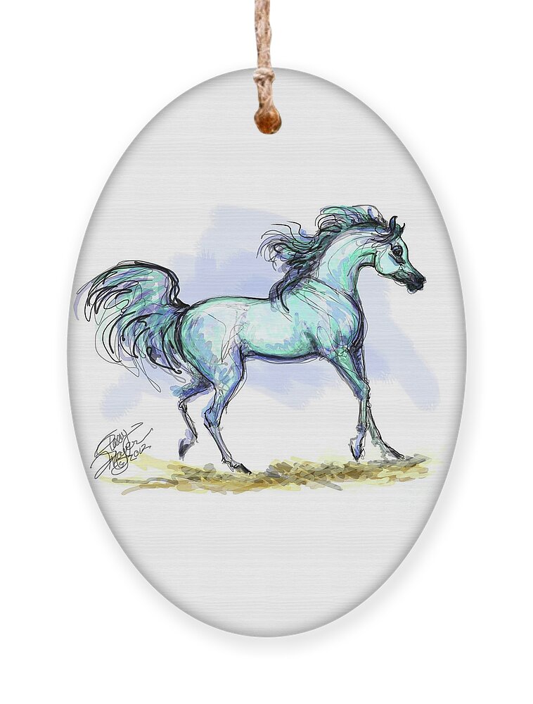 Equestrian Art Ornament featuring the digital art Grey Arabian Stallion Watercolor by Stacey Mayer by Stacey Mayer