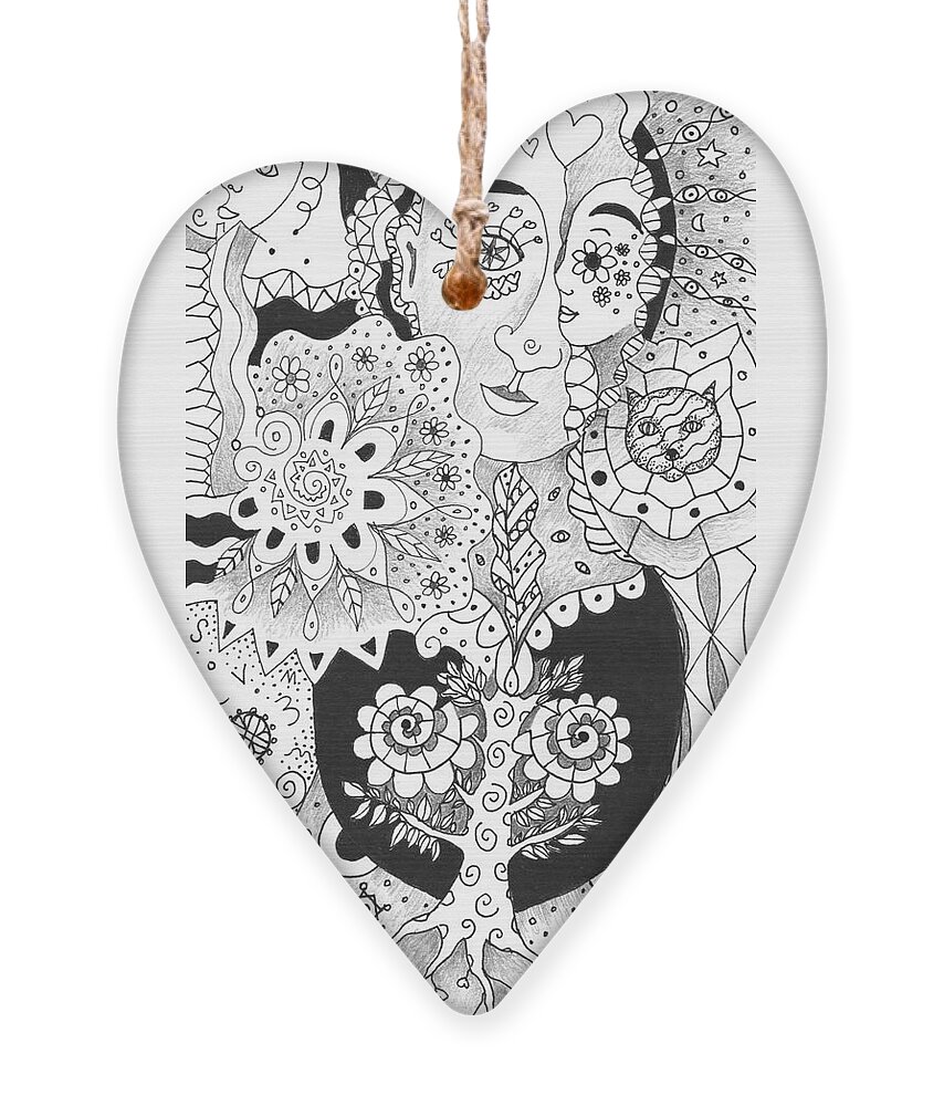 Growing Roots By Helena Tiainen Ornament featuring the drawing Growing Roots by Helena Tiainen