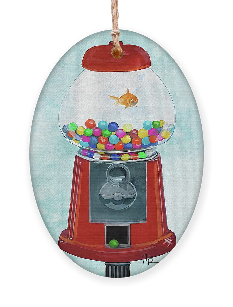 Gumballs Ornament featuring the painting Gumballs and Goldfish by Tammy Lee Bradley