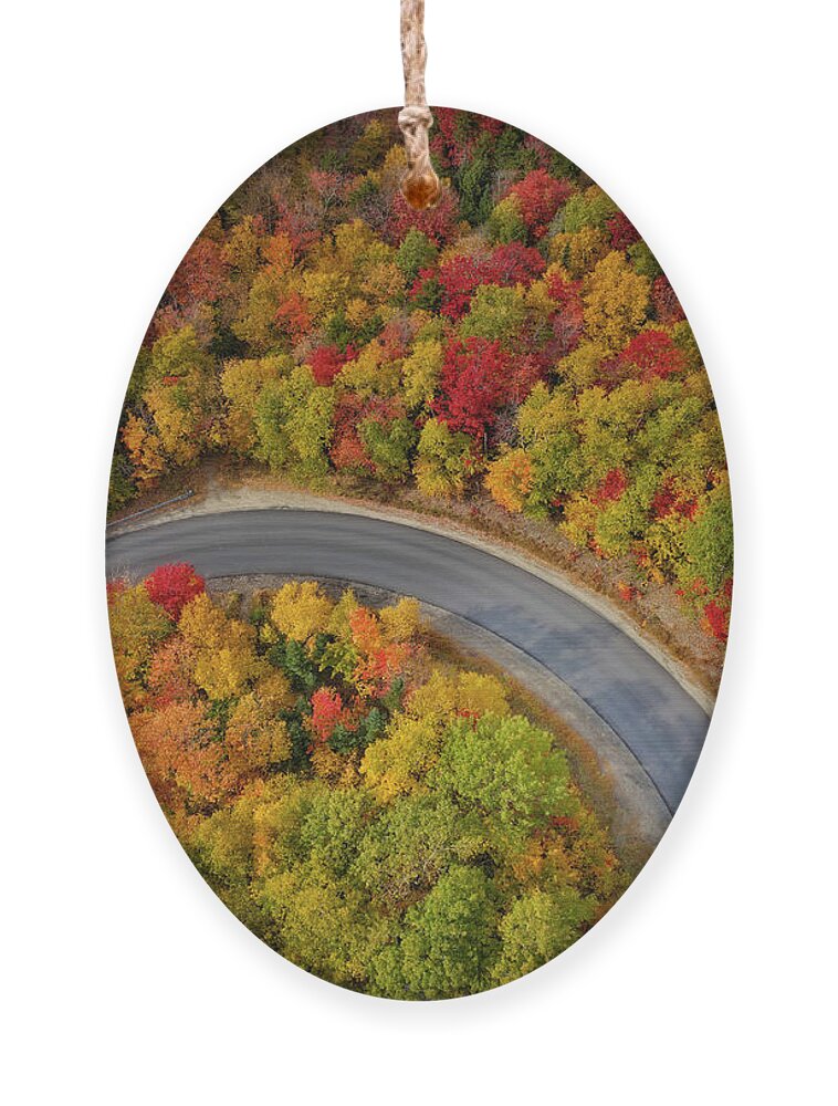 White Mountains Ornament featuring the photograph Hairpin Road NH Fall Foliage by Susan Candelario