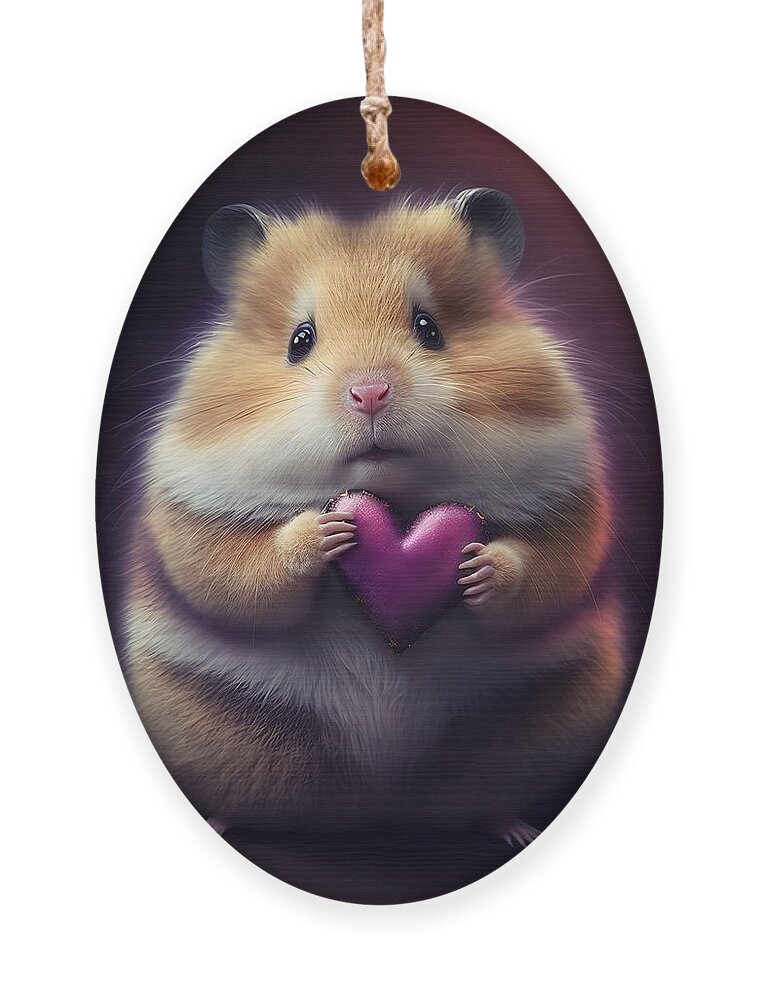 Hamster With Heart Ornament featuring the mixed media Hamster with Heart by Lilia S