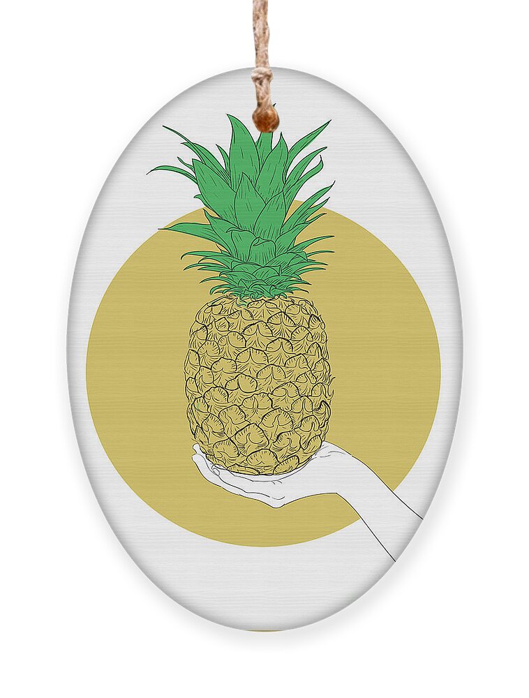 Graphic Ornament featuring the digital art Hand Holding Pineapple - Line Art Graphic Illustration Artwork by Sambel Pedes