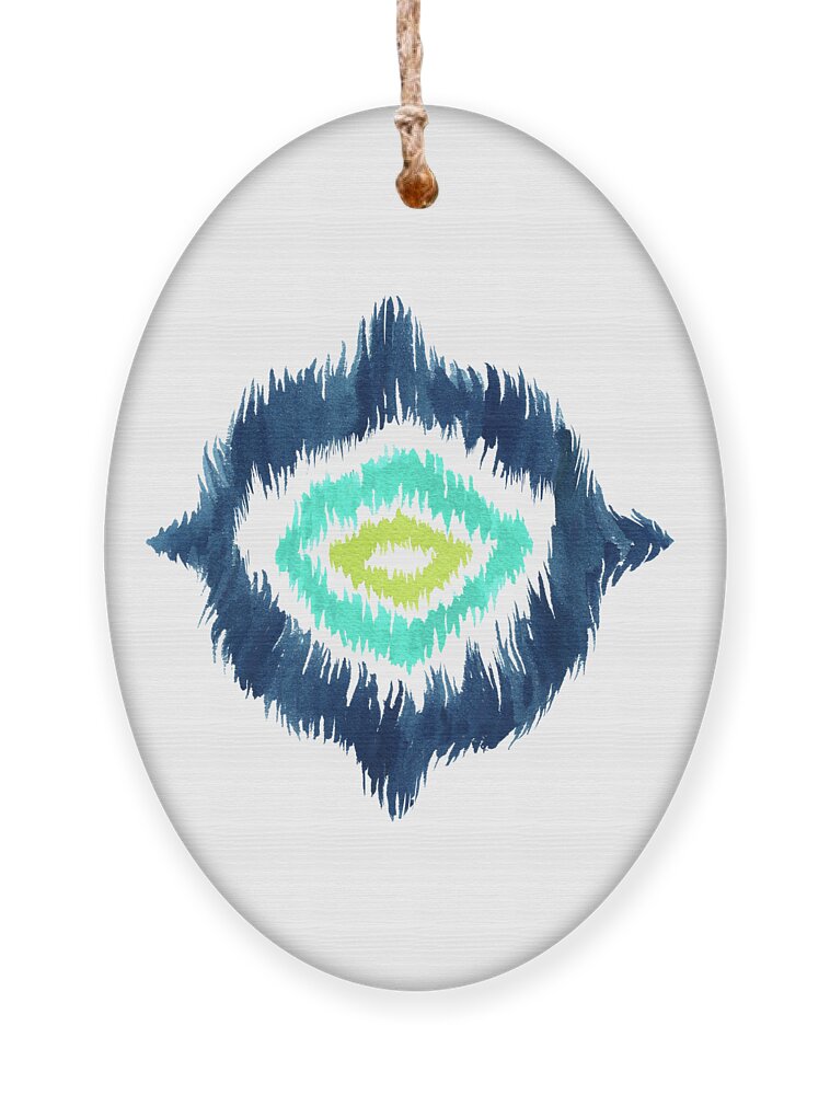 Ikat Ornament featuring the painting Hand Painted Blue Ikat Ogee by Marcy Brennan