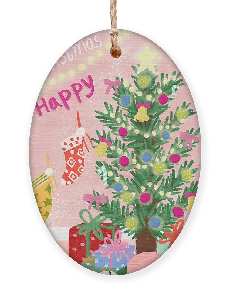 Christmas Ornament featuring the drawing Happy Christmas by Min fen Zhu
