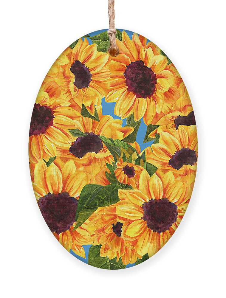 Sunflower Ornament featuring the digital art Happy Sunflowers by Linda Bailey