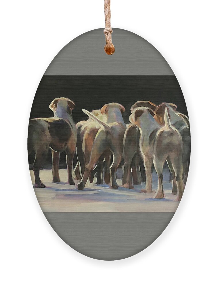 Hounds Ornament featuring the painting Happy Tails Waggin Train by Susan Bradbury
