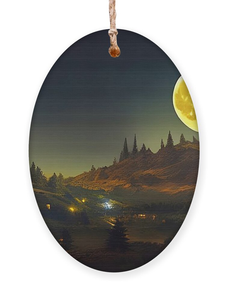 Digital Ornament featuring the digital art Harvest Moon Over Farm by Beverly Read