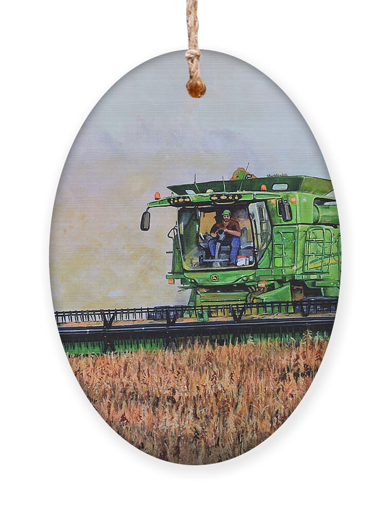 Agriculture Ornament featuring the painting Harvesting Soybeans by Karl Wagner