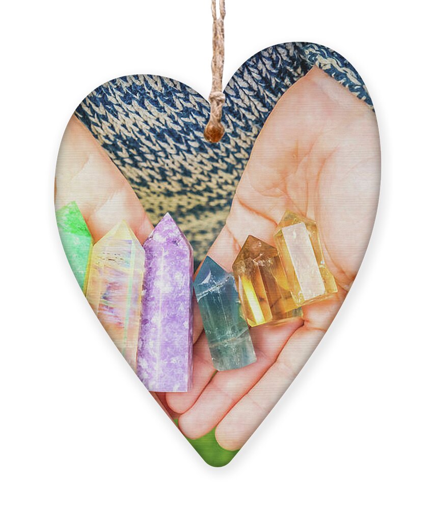 Healing Crystal Ornament featuring the photograph Healing Crystals in Hands by Anastasy Yarmolovich