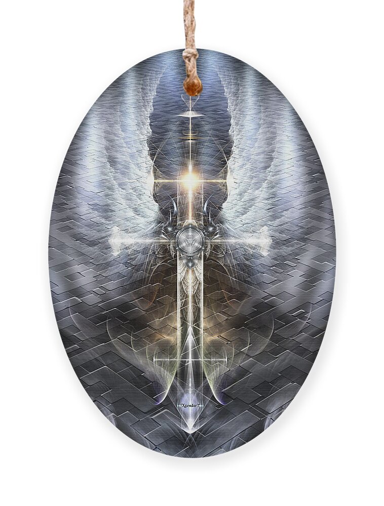 Heaven Ornament featuring the painting Heavenly Angel Wings Cross The Jagged Road by Xzendor7 by Rolando Burbon