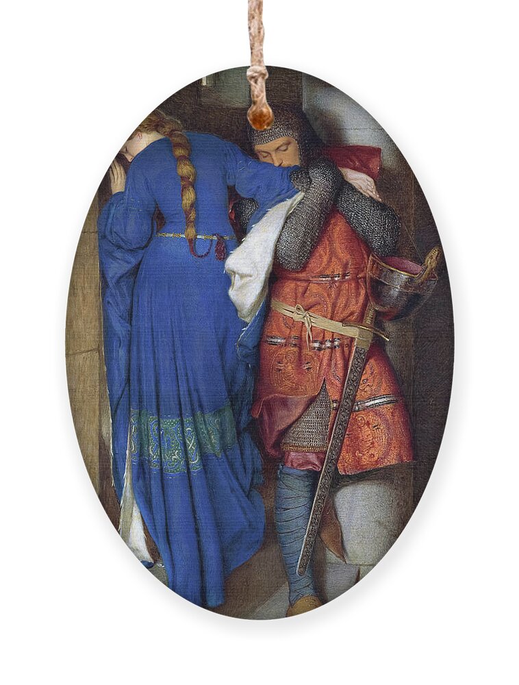 Frederic William Burton Ornament featuring the painting Hellelil and Hildebrand, the Meeting on the Turret Stairs, 1864 by Frederic William Burton