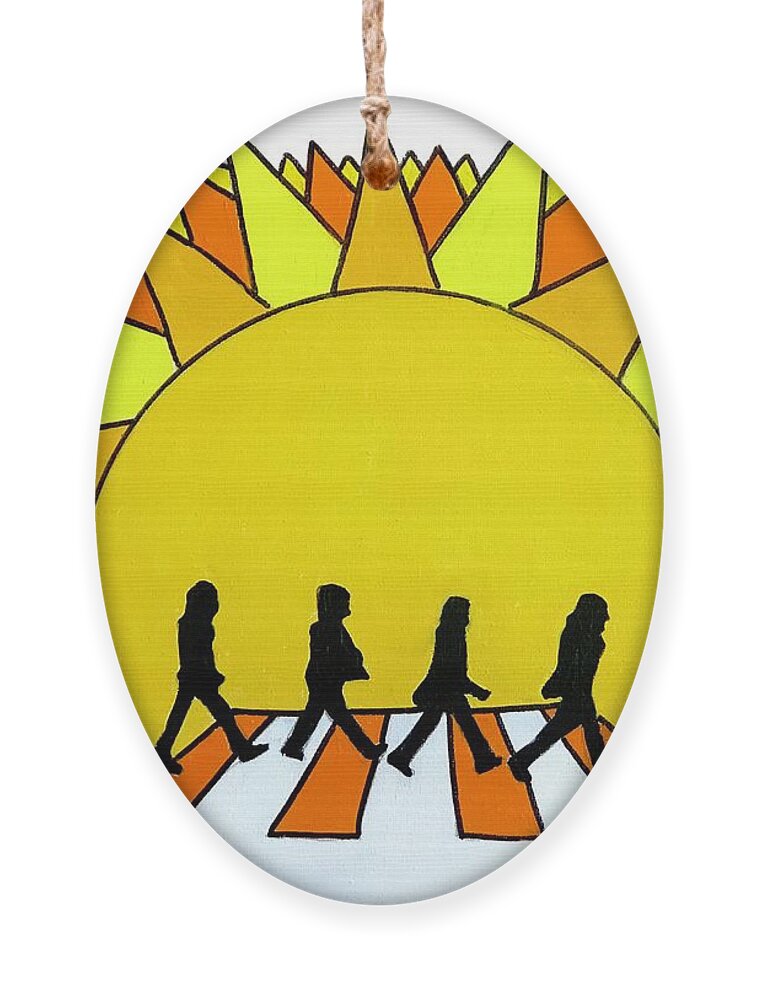 Beatles Sun Abbey Road Ornament featuring the painting Here Comes The Sun by Mike Stanko