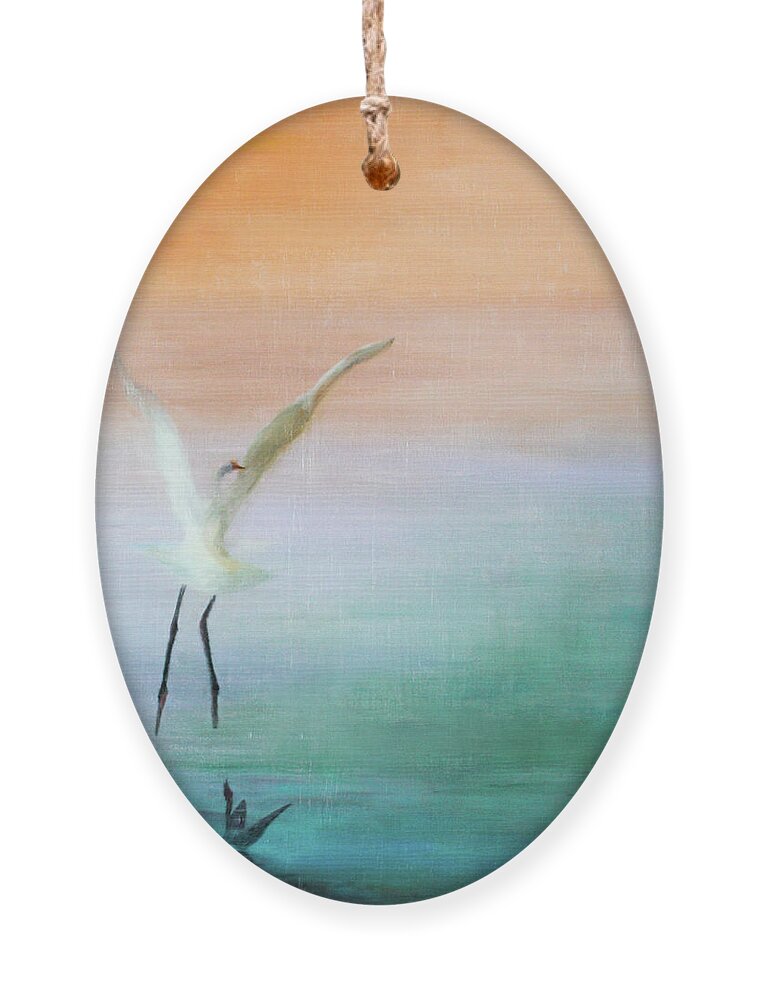 Heron Ornament featuring the painting Heron Landing by Tracy Hutchinson