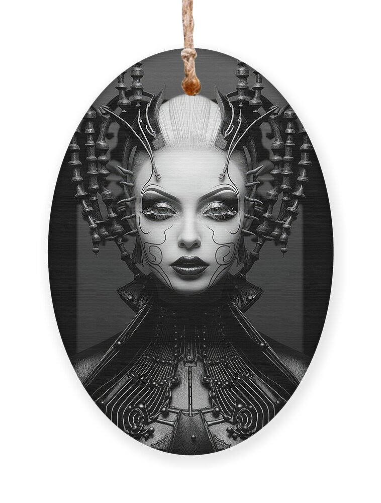 Woman Ornament featuring the digital art High Fashion Model 01 Dark Goth Woman by Matthias Hauser