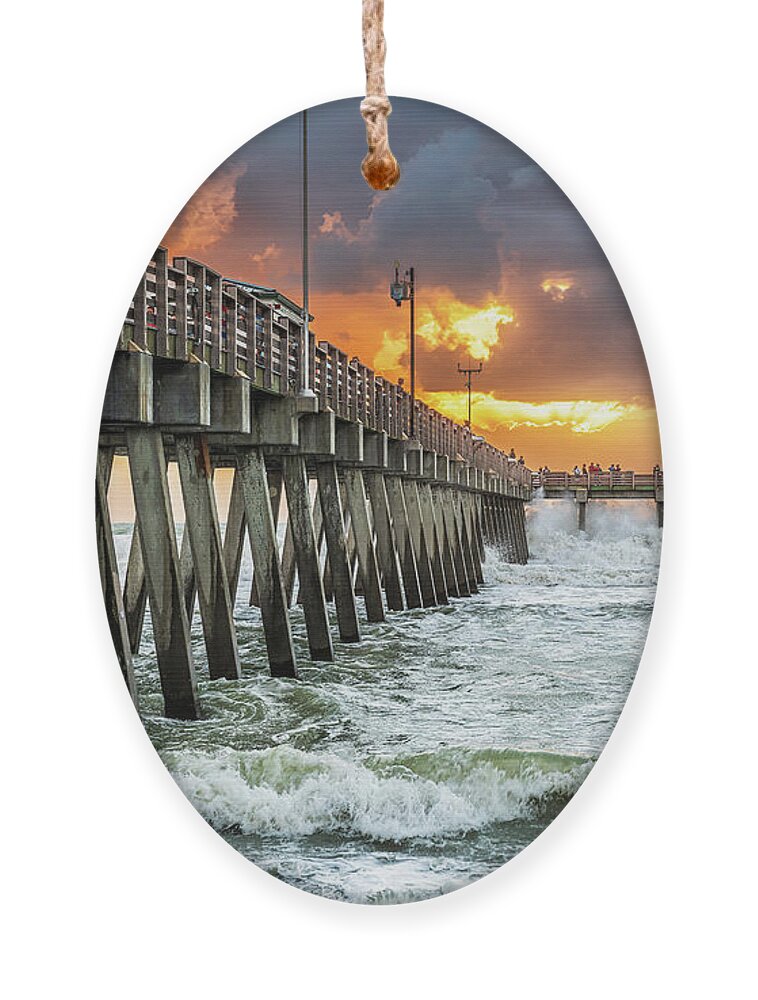 Venice Fishing Pier Ornament featuring the photograph High Surf at Venice Fishing Pier by Rudy Wilms