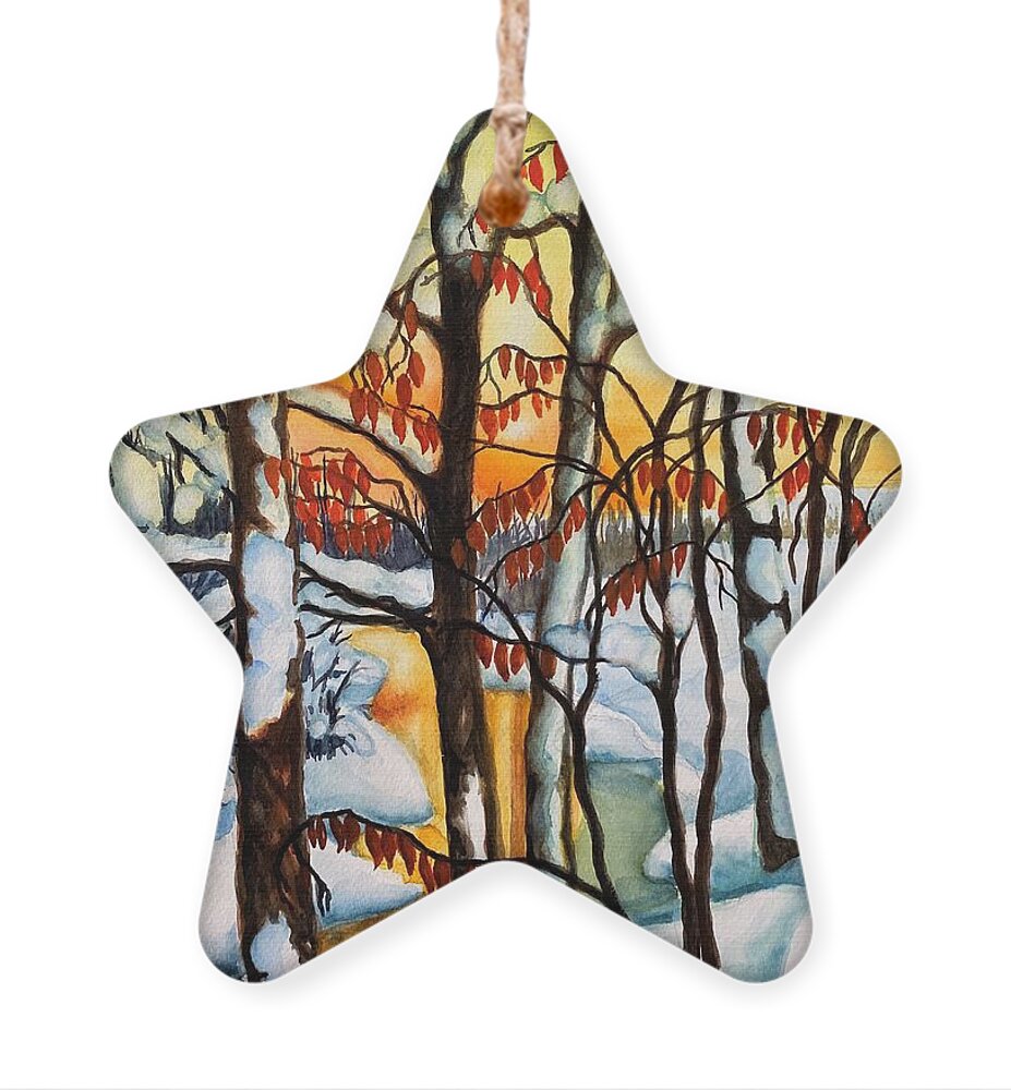 Winter Ornament featuring the painting Highland Creek Sunset 1 by Inese Poga