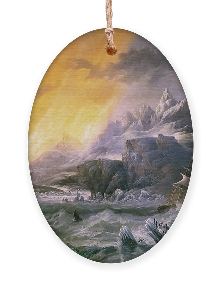 Hms Erebus Ornament featuring the painting HMS Erebus and Terror in the Antarctic by James Wilson Carmichael by Rolando Burbon