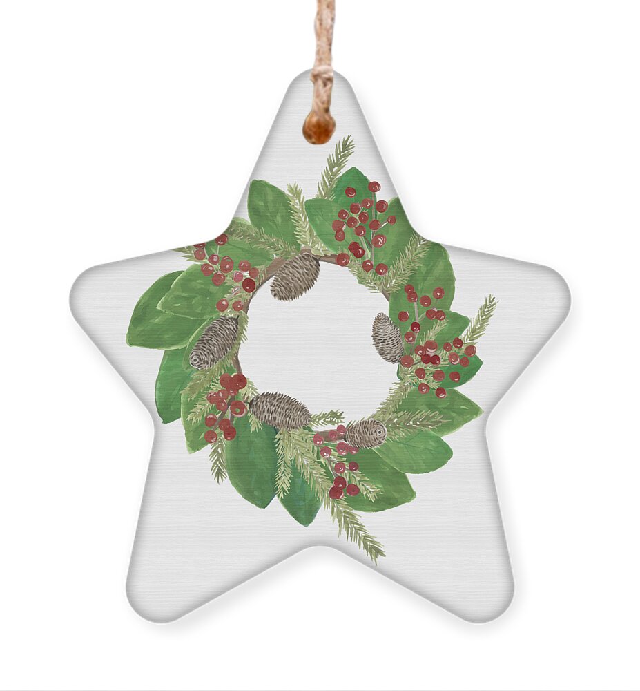 Watercolor Ornament featuring the painting Holiday Wreath by Kristye Dudley