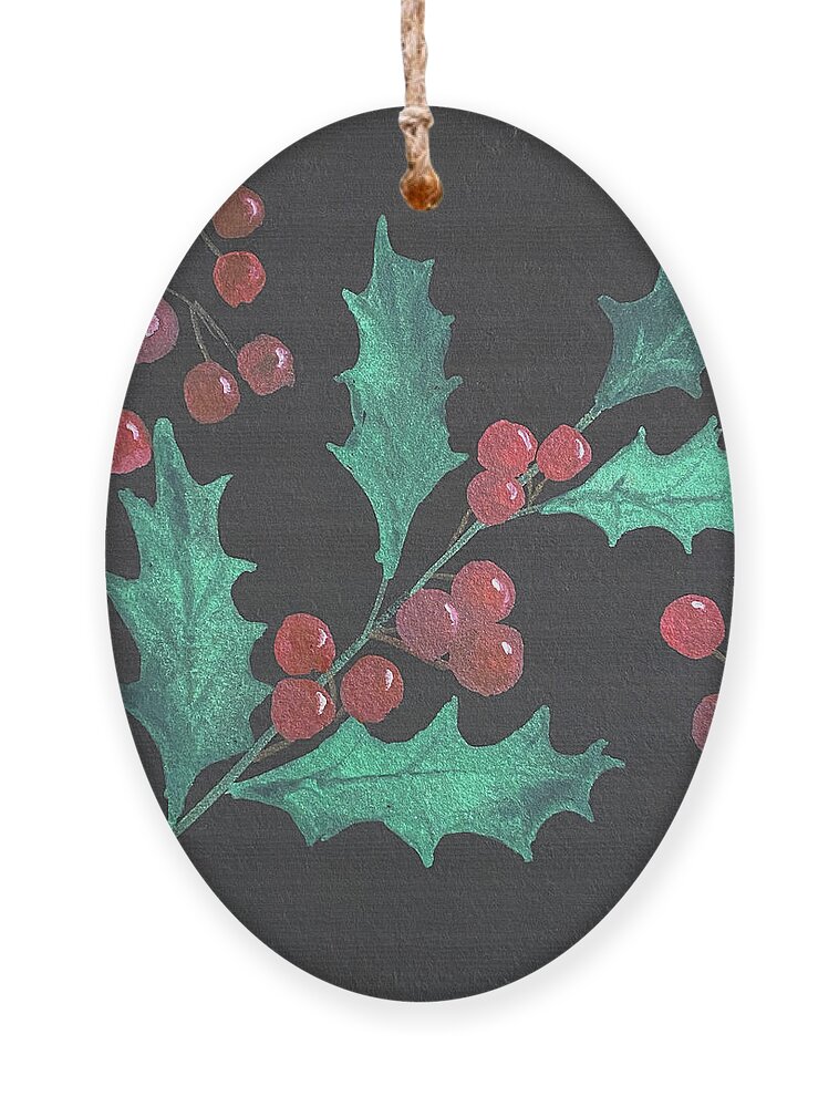 Holly Ornament featuring the painting Holly and Berries by Lisa Neuman