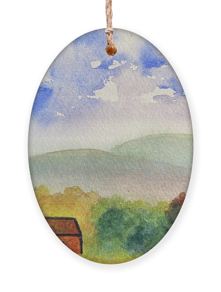 Berkshires Ornament featuring the painting Home Tucked Into Hill by Anne Katzeff