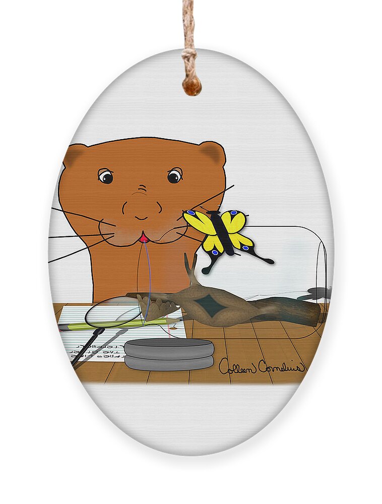 Oliver The Otter Ornament featuring the digital art Homeschooling Oliver The Otter - The Butterfly by Colleen Cornelius